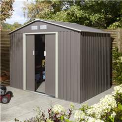 8ft X 6ft (2.61m X 1.81m) Double Door Metal Apex Shed - Light Grey