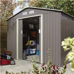 8ft X 6ft (2.61m X 1.81m) Double Door Metal Apex Shed - Light Grey