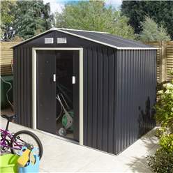 8ft X 6ft (2.61m X 1.81m) Double Door Metal Apex Shed - Dark Grey