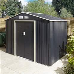 8ft X 6ft (2.61m X 1.81m) Double Door Metal Apex Shed - Dark Grey