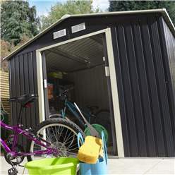 8ft X 6ft (2.61m X 1.81m) Double Door Metal Apex Shed - Dark Grey