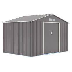 10ft X 8ft (3.21m X 2.41m) Double Door Metal Apex Shed - Light Grey