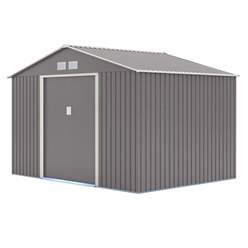 10ft X 8ft (3.21m X 2.41m) Double Door Metal Apex Shed - Light Grey