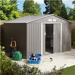 10ft X 8ft (3.21m X 2.41m) Double Door Metal Apex Shed - Light Grey