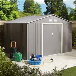 10ft X 8ft (3.21m X 2.41m) Double Door Metal Apex Shed - Light Grey