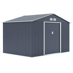 10ft X 8ft (3.21m X 2.41m) Double Door Metal Apex Shed - Dark Grey