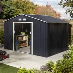 10ft X 8ft (3.21m X 2.41m) Double Door Metal Apex Shed - Dark Grey