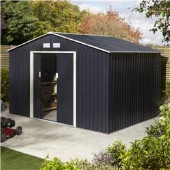 10ft X 8ft (3.21m X 2.41m) Double Door Metal Apex Shed - Dark Grey