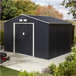 10ft X 8ft (3.21m X 2.41m) Double Door Metal Apex Shed - Dark Grey