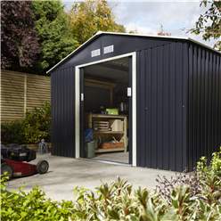 10ft X 8ft (3.21m X 2.41m) Double Door Metal Apex Shed - Dark Grey