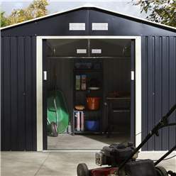 10ft X 8ft (3.21m X 2.41m) Double Door Metal Apex Shed - Dark Grey