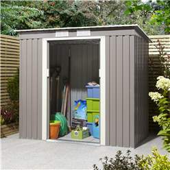 6ft X 4ft (2.01m X 1.21m) Double Door Metal Pent Shed - Light Grey