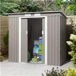 6ft X 4ft (2.01m X 1.21m) Double Door Metal Pent Shed - Light Grey