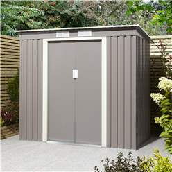 6ft X 4ft (2.01m X 1.21m) Double Door Metal Pent Shed - Light Grey