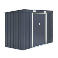 8ft X 4ft (2.61m X 1.21m) Double Door Metal Pent Shed - Dark Grey