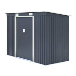 8ft X 4ft (2.61m X 1.21m) Double Door Metal Pent Shed - Dark Grey