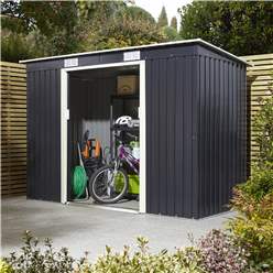 8ft X 4ft (2.61m X 1.21m) Double Door Metal Pent Shed - Dark Grey