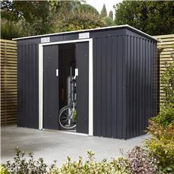 8ft X 4ft (2.61m X 1.21m) Double Door Metal Pent Shed - Dark Grey