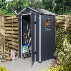 4ft X 3ft (1.34m X 1.04m) Single Door Apex Plastic Shed - Dark Grey