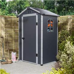 4ft X 3ft (1.34m X 1.04m) Single Door Apex Plastic Shed - Dark Grey