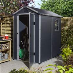 4ft X 6ft (1.34m X 1.92m) Single Door Apex Plastic Shed - Dark Grey