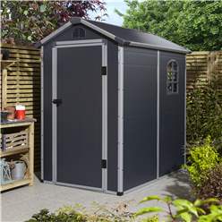 4ft X 6ft (1.34m X 1.92m) Single Door Apex Plastic Shed - Dark Grey