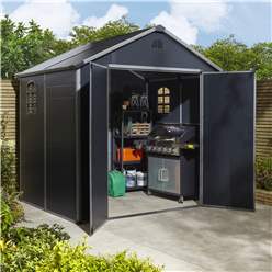 8ft X 6ft (2.42m X 1.92m) Double Door Apex Plastic Shed - Dark Grey