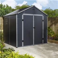 8ft X 6ft (2.42m X 1.92m) Double Door Apex Plastic Shed - Dark Grey