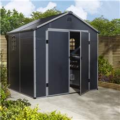 8ft X 6ft (2.42m X 1.92m) Double Door Apex Plastic Shed - Dark Grey