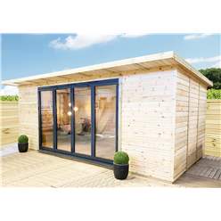 3m X 3m (10ft X 10ft) Deluxe Plus Insulated Pressure Treated Garden Office - Aluminium Fully Opening Bifold Doors - Increased Eaves Height - 64mm Insulated Walls, Floor And Roof + Free Installation