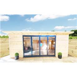 3m X 6m (10ft X 20ft) Deluxe Plus Insulated Pressure Treated Garden Office - Aluminium Fully Opening Bifold Doors - Increased Eaves Height - 64mm Insulated Walls, Floor And Roof + Free Installation