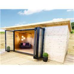 3m X 6m (10ft X 20ft) Deluxe Plus Insulated Pressure Treated Garden Office - Aluminium Fully Opening Bifold Doors - Increased Eaves Height - 64mm Insulated Walls, Floor And Roof + Free Installation