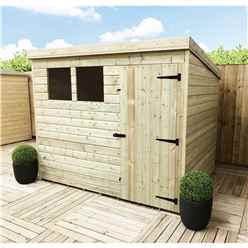 7ft X 6ft Pressure Treated Tongue & Groove Pent Shed With 2 Windows + Single Door + Safety Toughened Glass