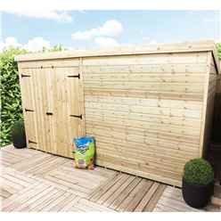 14ft X 5ft Windowless Pressure Treated Tongue & Groove Pent Shed + Double Doors