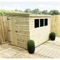 9ft X 4ft Reverse Pressure Treated Tongue & Groove Pent Shed + 3 Windows And Single Door + Safety Toughened Glass (please Select Left Or Right Panel For Door)