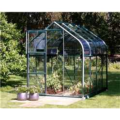 6ft X 8ft Premier Single Door Green Frame Greenhouse - Curved Eaves