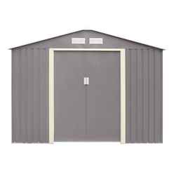 8ft X 6ft (2.61m X 1.81m) Double Door Metal Apex Shed - Light Grey