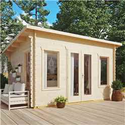 4.4m X 3.4m Sanctuary Pent Log Cabin - 28mm Wall Thickness (14ft X 11ft)