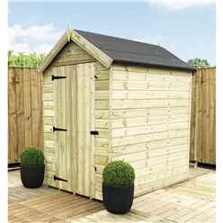 7ft X 4ft Windowless Pressure Treated Tongue & Groove Apex Shed + Higher Eaves & Ridge Height + Single Door - 12mm Tongue And Groove Walls, Floor And Roof