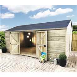 17ft X 12ft Windowless Reverse Premier Pressure Treated Tongue & Groove Apex Workshop + Higher Eaves & Ridge Height + Double Doors (12mm Tongue & Groove Walls, Floor & Roof) + Super Strength Framing