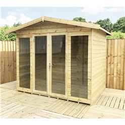 10ft X 12ft Pressure Treated Tongue & Groove Apex Summerhouse - Long Windows - With Higher Eaves And Ridge Height + Overhang + Toughened Safety Glass + Euro Lock With Key + Super Strength Framing