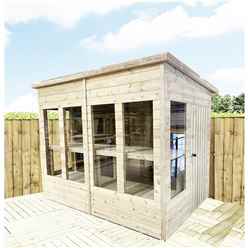 14ft X 8ft Pressure Treated Tongue And Groove Pent Summerhouse - Potting Summerhouse - Bench + Safety Toughened Glass + Euro Lock With Key + Super Strength Framing