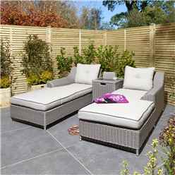 2 Seater Natural Stone Rattan Weave Garden Lounger Set