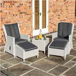 2 Seater Putty Grey Rattan Weave Garden Reclining Lounger Set