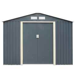 8ft X 6ft (2.61m X 1.81m) Double Door Metal Apex Shed - Dark Grey