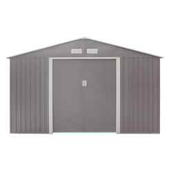 10ft X 8ft (3.21m X 2.41m) Double Door Metal Apex Shed - Light Grey