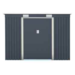 8ft X 4ft (2.61m X 1.21m) Double Door Metal Pent Shed - Dark Grey