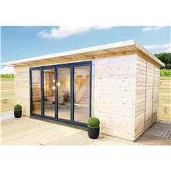 3m X 6m (10ft X 20ft) Deluxe Plus Insulated Pressure Treated Garden Office - Aluminium Fully Opening Bifold Doors - Increased Eaves Height - 64mm Insulated Walls, Floor And Roof + Free Installation