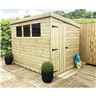 8ft X 6ft Pressure Treated Tongue & Groove Pent Shed + 3 Windows + Side Door + Safety Toughed Glass