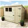 7ft X 4ft Pressure Treated Tongue & Groove Pent Shed + 2 Windows + Single Door + Safety Toughened Glass